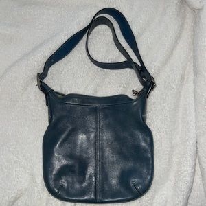 Coach Leather Blue vintage bag can be worn on shoulder or as shorter crossbody.